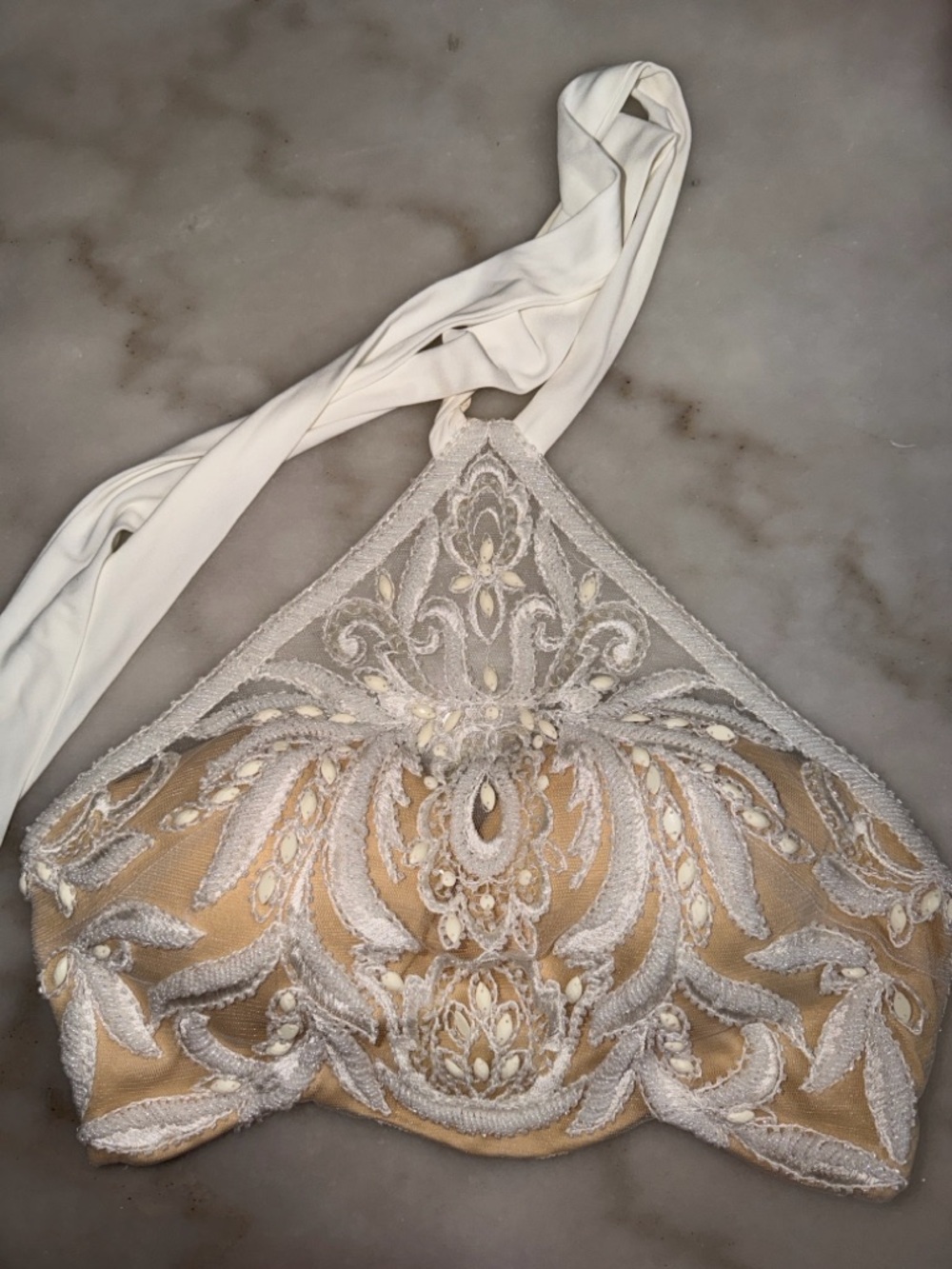 Alyce Paris Embroidered Halter Bralette Prom Crop Top - Picture 5 of 17